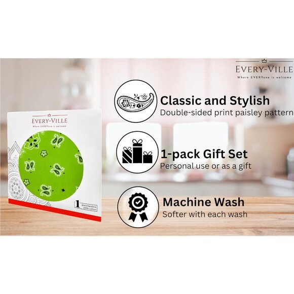 Women's Lime Green Cotton Bandana Large Cowgirl Handkerchief Headband Scarf - Picture 3 of 7